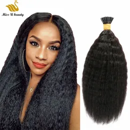 Natural Black Color Kinky Straight I tip Pre-bonded Hair Extensions