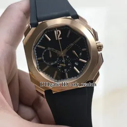 NEW Octo Veloclsslmo 102115 BGOP41BGLDCH Quartz Chronograph Mens Watch Rose Gold Case Rubber Strap Gents Black Dial Watches 7 Colors