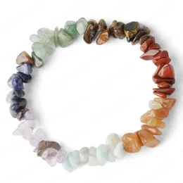 Reiki Natursten 7 Chakra Armband Healing Crystal Armband Chipped Gruspärlor Gåvor för kvinnor 2020 Pulseras