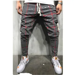 Mężczyźni Kratę Spodnie Pełna Długość Męskie Joggers Causal Harem Spodnie Streetwear Hip Hop Slim Fit Spodnie Męski Bawełniany Pot