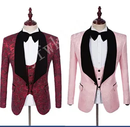 Выполненный на заказ шали отворотом Groomsmen One Button Groom Tuxedos Мужские костюмы Свадебные / выпускной вечер / ужин Шафер Blazer (куртка + штаны + Tie + Vest) W228