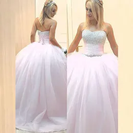 Różowe Suknie Kochane Balowe Suknie Sparkly Frezowanie Koronki Powrót Quinceanera Dresses Długość Długość Tulle Prom Dresses