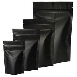 Högkvalitativ värmeförsegling Zip Paketväskor Aluminiumfolie Mylar Tear Notch Matte Black Stand Up Väska Partihandel