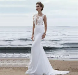 Suknie ślubne na plaży 2021 Boho Mermaid Wedding Suknia Scoop Aplikacje Koronki Księżniczka Bride Dress Robe de małżeństwo