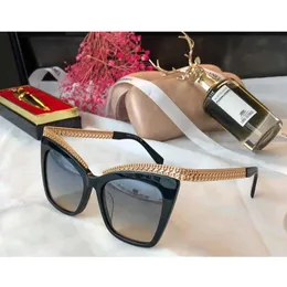 Slim Design Gold White Cat Eye Ramki Okulary Sunglasses Brown Soczewki Gradient Sonnenbrille Luksusowy Projektant Żółty Złoto Chain Temple z oryginalnym Ch