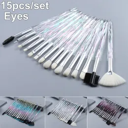 Eye Makeup Brush Set 15 Pcs Crystal Diamond Handle Brushes kit Eyeshadow Eyeliner Blending Eyelash Lip Brushes Cosmetic Eyebrow Make Up Tool