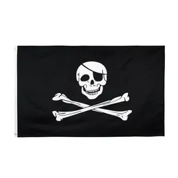 卸売100％ポリエステル3x5ft株式ブラックスカルクロスボーン海賊jolly Roger Flag