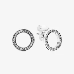 Women's Sparkling Circle Stud Earrings CZ diamond Wedding Gift For Pandora 925 Sterling Silver Earring with Original box High quality