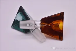 Billig grossist 6Color färgad 14mm triangel 3d diamant glas tobakskål för ört rökning 14mm glas vatten rör glas bong ashcatcher b