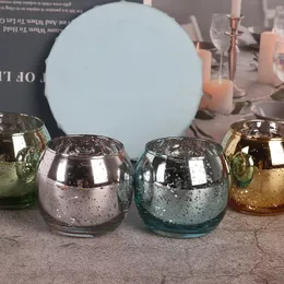 wholesale 8x7cm electroplated broken silver multicolor spherical candle empty cup candlestick home decoration for DIY scented candles