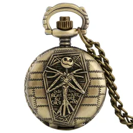 Antika bronsklockor Nightmare Quartz Fickur Analog Display Klocka Halsband Kedja reloj de bolsillo Julklapp