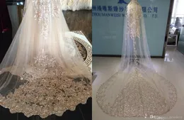 Novos véus de casamento brilhantes lantejoulas apliques camada única champanhe branco marfim 3m de comprimento véu de noiva feito sob medida vestidos de cabeça longa