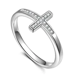 Hot Fashion Jewely Cross Ring Micro Cyrkon Miedź Plated Silver Ring