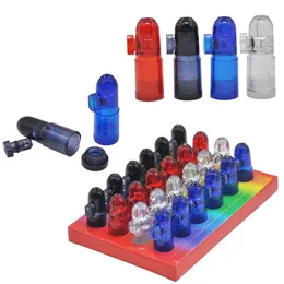 Wholesale Plastic Snuff Dispenser Bullet Rocket Snorter Smoking Pipes Rolling Machine Cigarette Tobacco Hand Pipe 4 Colors With Retail Box