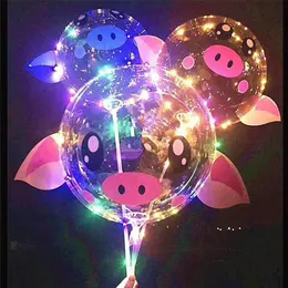 2020 Kids Couples Pig LED Cartoon Bobo Ball Luminous Light Up Clear Balloons 18inch Balloon Xmas Birthday Party Wedding Decoration Toys DHL