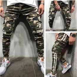 Горячие продажи мужские козные стрейч карандаш джинсовые брюки камуфляж плиссированные тонкие подходят джинсовые брюки боковые полосы грузы джинсы мужская одежда