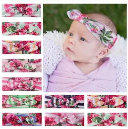 Kwiat Baby Headbands Striped Rabbit Ear Girls Hairband Bowknot Elastyczna Noworodka Nakrycia głowy Moda Akcesoria do włosów 9 Kolory DW5657