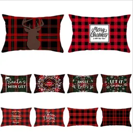Fodere per cuscini natalizi Plaid rosso Elk Federa per cuscino Rettangolo Federa per divano Stampa scozzese Fodera per cuscino Decorazioni natalizie LSK555
