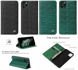 Genuine Crocodile Print Leather Flip Case for iPhone 13 12 Mini 11 Pro Max Samsung Galaxy S22 Ultra S21 S20 Card Slot Alligator Grain Wallet Kickstand Shell Shockproof