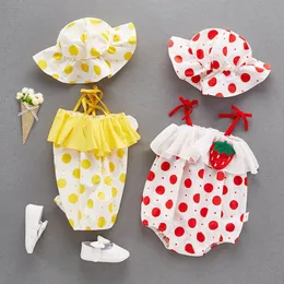 Summer baby girls romper+hats 2pcs flower dots cotton newborn rompers Infant Jumpsuit sweet newborn jumpsuit baby girl clothes