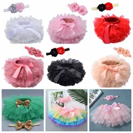 INS Tutu Skirts Baby Girls Tulle Lace Bloomers Floral Headband 2pcs Sets Newborn Short Skirts Diapers Cover Boutique 11 Designs DW5659