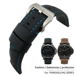 24mm 최고 품질 나일론 캔버스 가죽 시계 스트랩 Pam Watchband PAM01661 00441 1312 111 손목 밴드 브레이슬릿 액세서리 22mm P246U