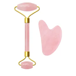 Массажер для подтяжки лица, хрустальный роликовый массажер для лица, нефритовый роликовый камень, натуральный розовый кварц, инструмент для красоты кожи, подарок для девушки