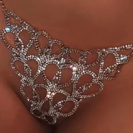 Sexig kroppskedja rhinestone tong bikini smycken för kvinnor hjärta kroppskedja lyxkristall underkläder magen midja kedja