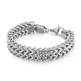 Gold Double Rope Chain Mens Stainless Steel Mesh Bracelet Polish Color Punk Biker Bracelets Bangle Pulseira Masculina Jewelry