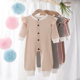 New Baby boys girls solid Rompers Infants Article Pit Clothes Infants Button Fly Sleeve Jumpsuits Boutique Kids Casual Jumpsuit M2404