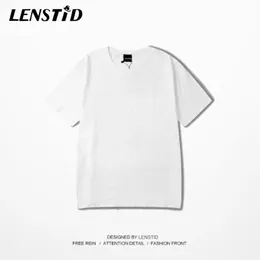 LENSTID Harajuku Plain T Shirt 2020 Лето 100% Хлопок Мужчины Белый Tshirt Streetwear вскользь Основные коротким рукавом футболки Топы Тис CX200709