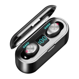 LED -display True Wireless Earphone F9 TWS Sports hörlurar Stereo Basbrus Avbrytande headset Earbud med Mic 2000mAh laddningsbox