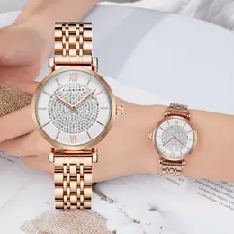 Dropshipping Rose Gold Ze Stali Nierdzewnej Zegarek Kobiety Moda Kobiet Zegarki Kwarcowe Hip Hop Diamenty Ladies Clock Kobieta CX200720