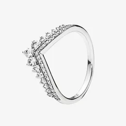 Pandora 925スターリングシルバーCzダイヤモンドリングのためのオリジナルボックスとプリンセスウィッシュリング女性の結婚式ジュエリー