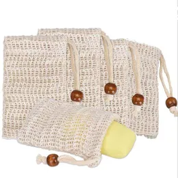 Soap Exfoliating Bags Natural Ramie Soap Bag Mesh with Drawstring for Foaming and Drying the Soap LX2473