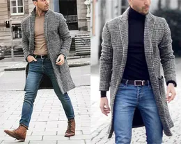 2020 Vintage formell stilig man lång kappa klassisk bomull plaid tweed män kostym check retro topp lapel passform smal kostym för bästa mannen