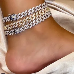 Europa i Ameryka Hot Trendy Kobiety Anklets 9mm 9 cali Gold Color CZ Kubańskie Ankletki Łańcuchy Dla Dziewczyn Kobiet Hot Prezent