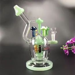 ユニークなガラス水パイプ水ギセルカラフルなキノコ Perc recycler dab リグ翡翠うっとり 9.8 インチ 14 ミリメートルジョイントボング