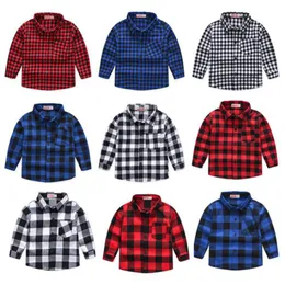 Kids Designer Clothes Plaid Boys Shirts with Pocket Long Sleeve Children Tops Classic Toddler Tees Casual Kids Clothing 9 Color DW4769