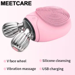 Multifunction Silicone Electric Facial Cleaning Brush & Massage & Face V Line Lifting IPX6 Waterproof Ultrasonic Face Cleaner