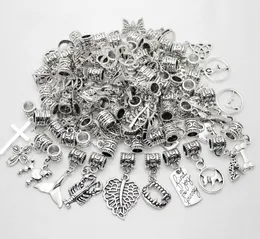 100 st/parti legerad vintage charms hänge stora hål pärlor passar pandora charms armband halsband diy smycken tillverkning