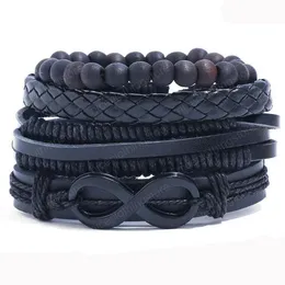 Hot Sale 100% Äkta läderarmband DIY Multipel 8 Infinity Wax Rope Beading Mäns Kombinationer Suit Armband 4styles / 1set