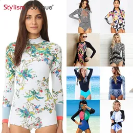 2019 One Piece Swimsuit Rashguard Printed Long Sleeve Swimsuit Rash Guard Women Swimwear Surfing Swimming Suit Bathing Suit T200708