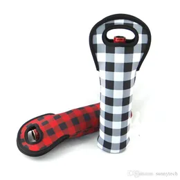 Boże Narodzenie Czerwony Sprawdzić Wino Uchwyt Hurtownie Półki Neoprenowe Buffalo Plaid Cooler Okładki Ślubne Prezent Okładki Hurtownie LX01134