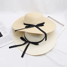 Bow Knot Kvinnor Straw Hat Holiday Retro Lady Wide Brim Natural Foldbar Hat Girl Beach Casual Proteting Visor Sun Outdoor Keps LJJP105