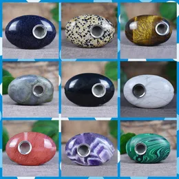 New Mini Style More Colors Handmade Natural Crystal Stone Oval Shape Dry Herb Tobacco Smoking Holder Filter Portable Handpipe DHL