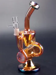 Янтарная стеклянная вода бонги 8,6 дюйма встроенных кальянов Perc Percolator Head Dab Dab Gig Bong для курения