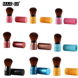 Maange Loose Power Foundation Blush Makeup Brush Miniの格納式携帯用豊富な顔ブラシ旅行メイクブラシツール