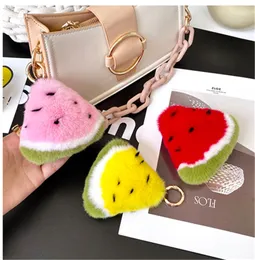 Real Genuine Rabbit Rex Fur Watermelon Keychain Pompom Ball Bag Charm Pendant Gift