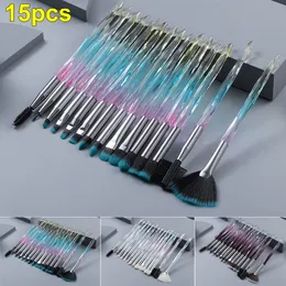 Eye Makeup Brush Set 15 Pcs Crystal Diamond Handle Brushes Eyeshadow Eyeliner Blending Eyelash Lip Brushes Eyebrow Cosmetics Make Up Tools